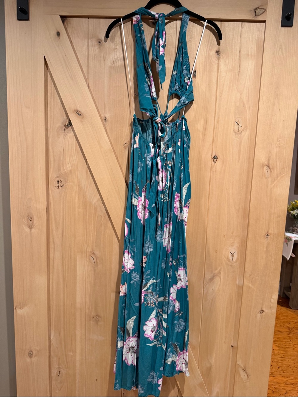 Teal Floral Halter Midi Dress- Hello Molly- Size M - Picture 4 of 5